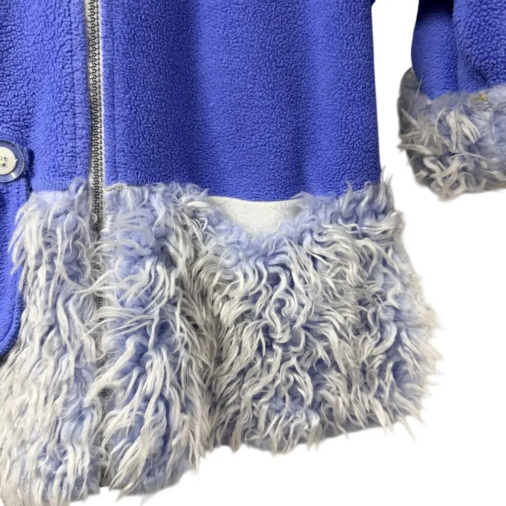 Corky & Company Jacket & Hat Set Vintage Blue Girls M/L Shaggy Faux Fur Trim